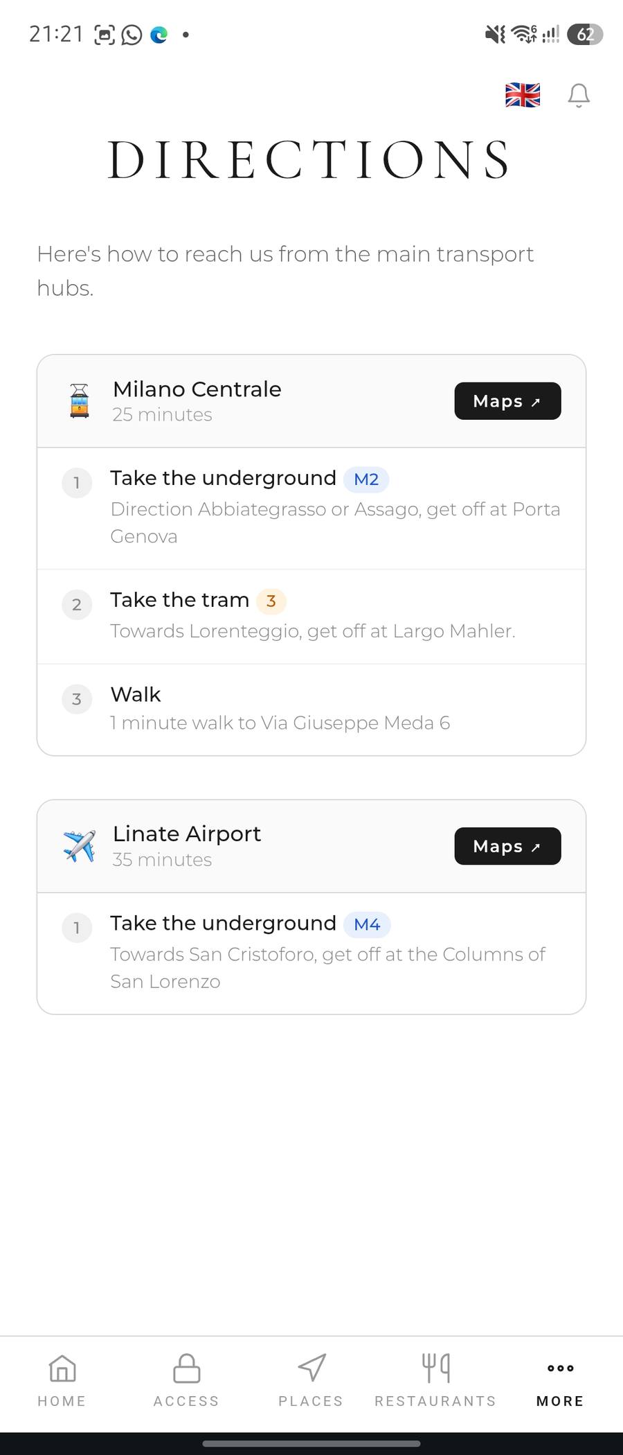 Directions to arrive